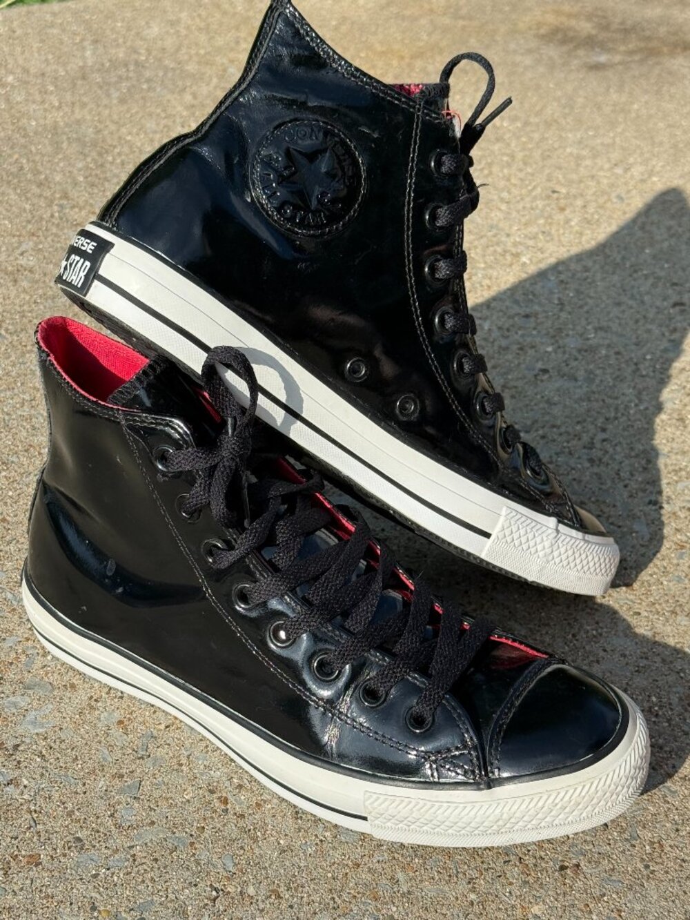 Converse High Top Patent Leather Black Red Goth Alt Punk Sneakers Men 8.5 4088
